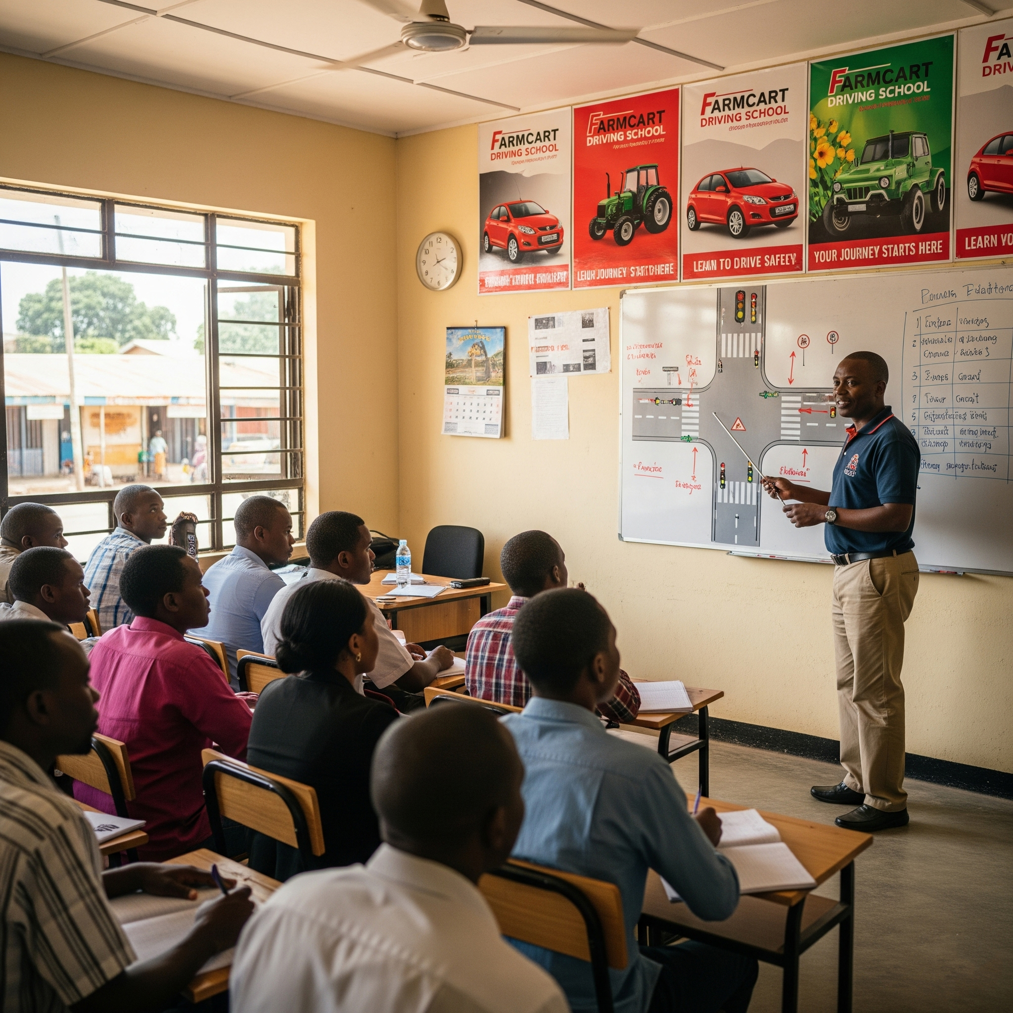 Mwanafunzi anajifunza kuendesha gari kwenye gari la mafunzo